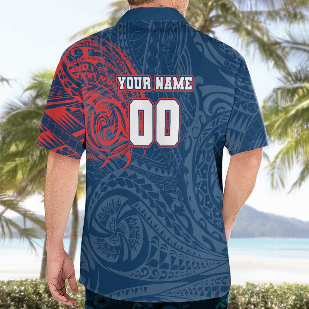 Personalized Sydney Roosters Hawaiian Shirt Polynesian Tribal Chest and Sleeve Tattoo