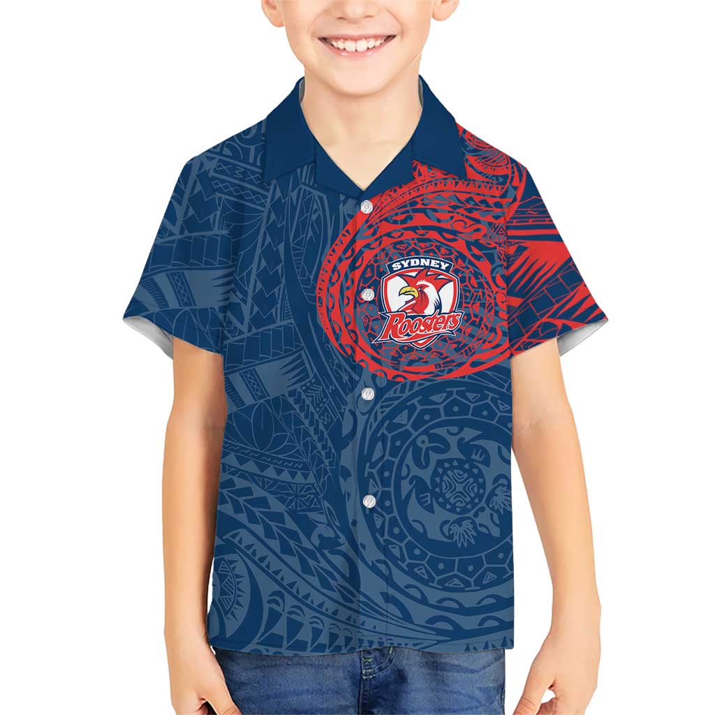Personalized Sydney Roosters Hawaiian Shirt Polynesian Tribal Chest and Sleeve Tattoo