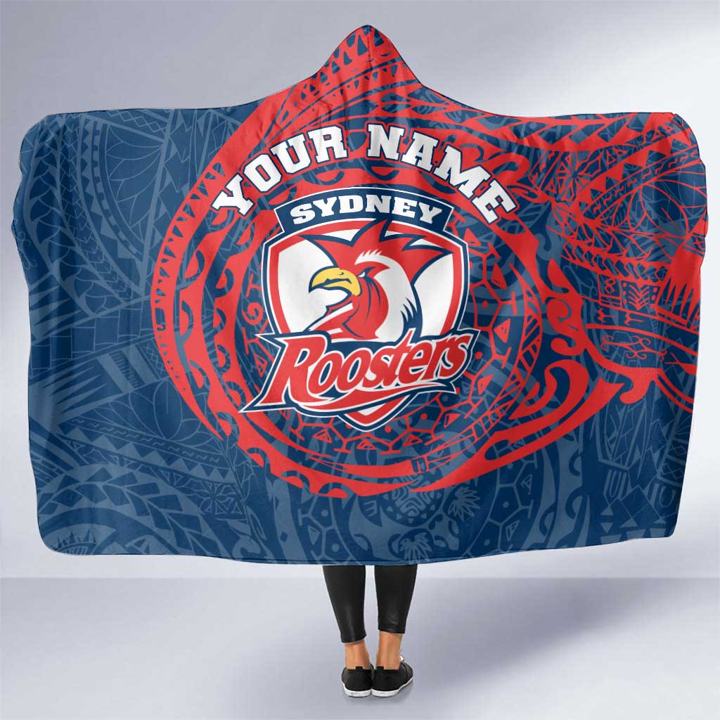 Personalized Sydney Roosters Hooded Blanket Polynesian Tribal Chest and Sleeve Tattoo