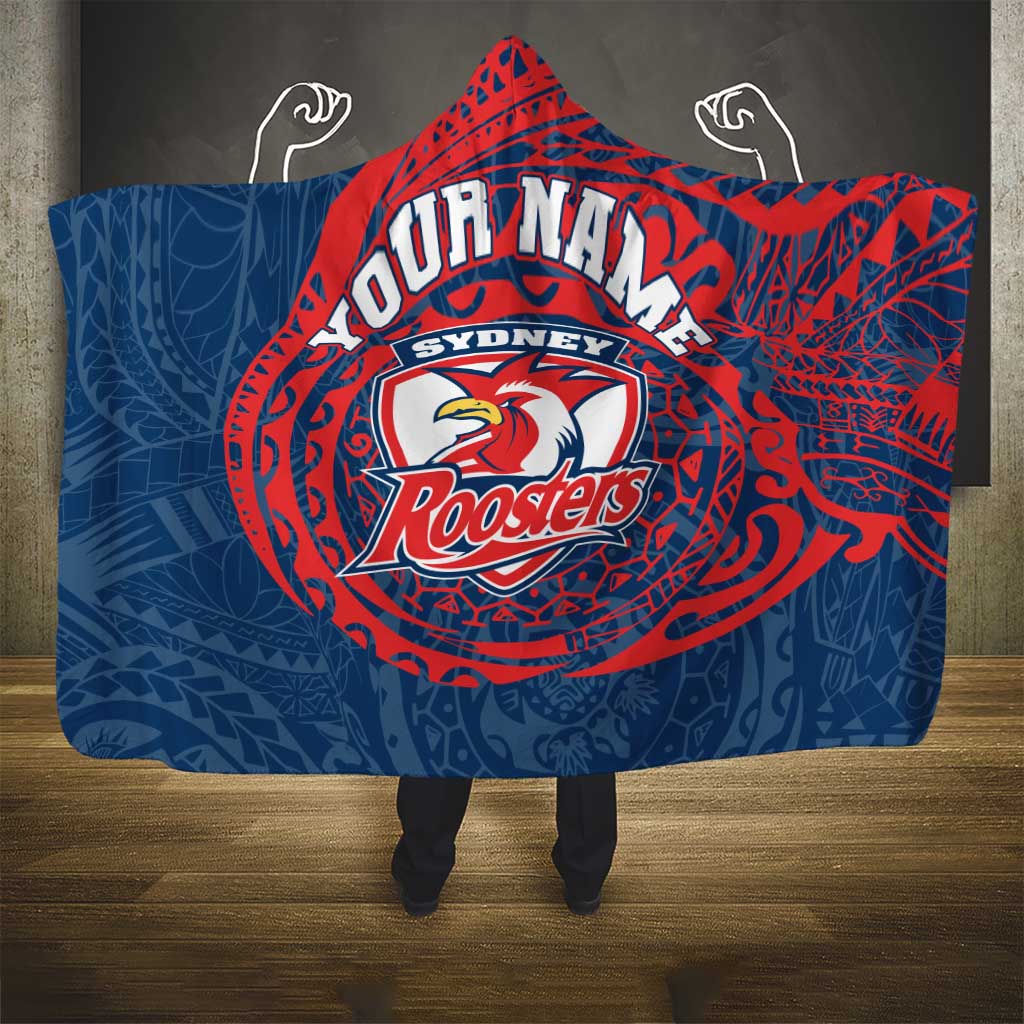 Personalized Sydney Roosters Hooded Blanket Polynesian Tribal Chest and Sleeve Tattoo