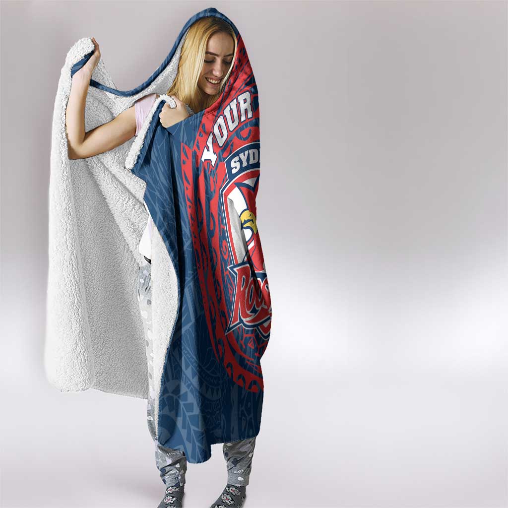 Personalized Sydney Roosters Hooded Blanket Polynesian Tribal Chest and Sleeve Tattoo