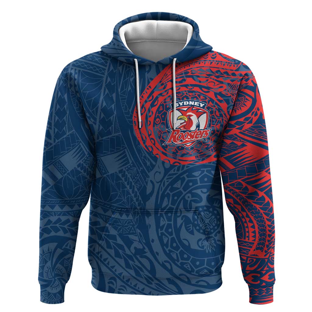 Personalized Sydney Roosters Hoodie Polynesian Tribal Chest and Sleeve Tattoo