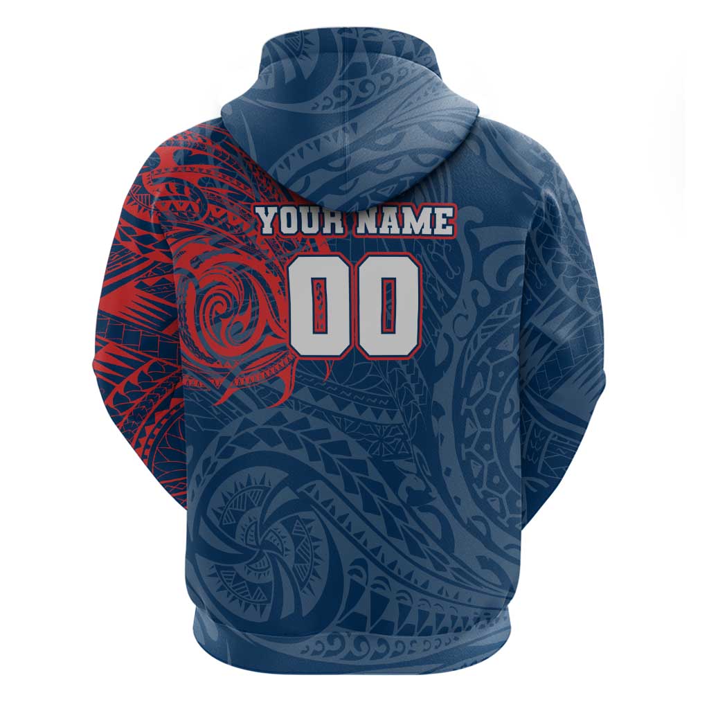 Personalized Sydney Roosters Hoodie Polynesian Tribal Chest and Sleeve Tattoo