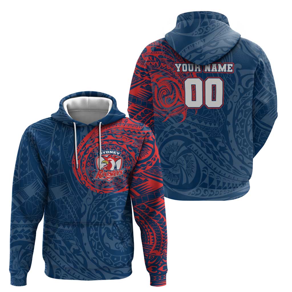 Personalized Sydney Roosters Hoodie Polynesian Tribal Chest and Sleeve Tattoo