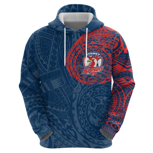 Personalized Sydney Roosters Hoodie Polynesian Tribal Chest and Sleeve Tattoo