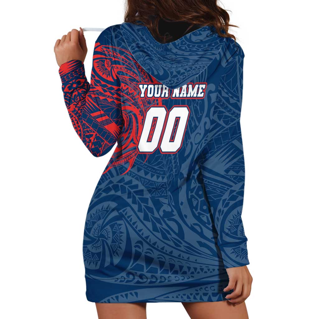 Personalized Sydney Roosters Hoodie Dress Polynesian Tribal Chest and Sleeve Tattoo