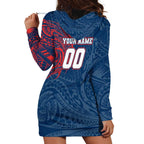 Personalized Sydney Roosters Hoodie Dress Polynesian Tribal Chest and Sleeve Tattoo
