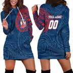 Personalized Sydney Roosters Hoodie Dress Polynesian Tribal Chest and Sleeve Tattoo