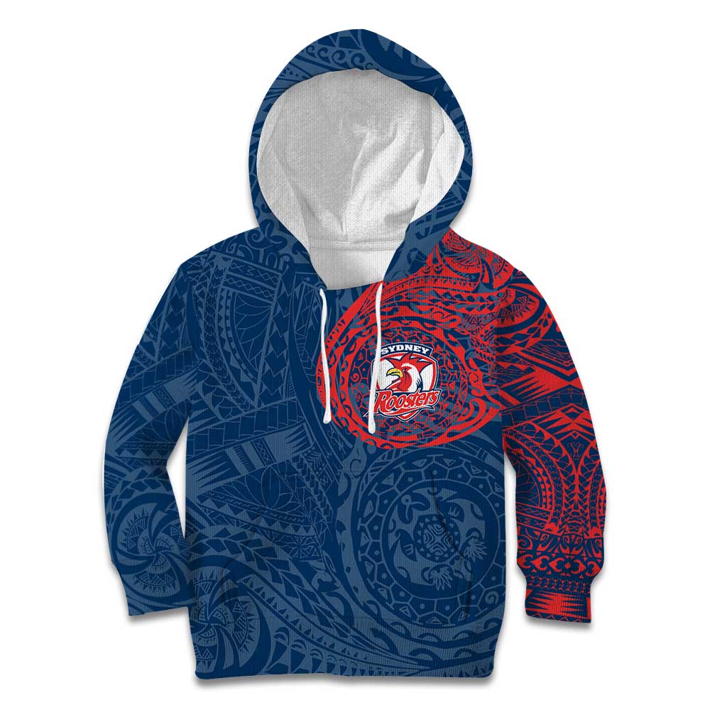 Personalized Sydney Roosters Kid Hoodie Polynesian Tribal Chest and Sleeve Tattoo