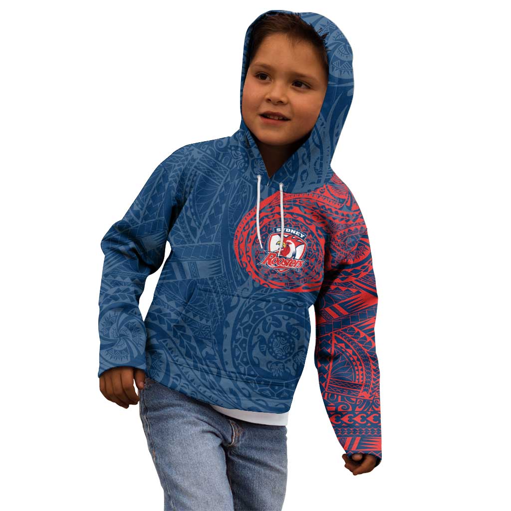 Personalized Sydney Roosters Kid Hoodie Polynesian Tribal Chest and Sleeve Tattoo