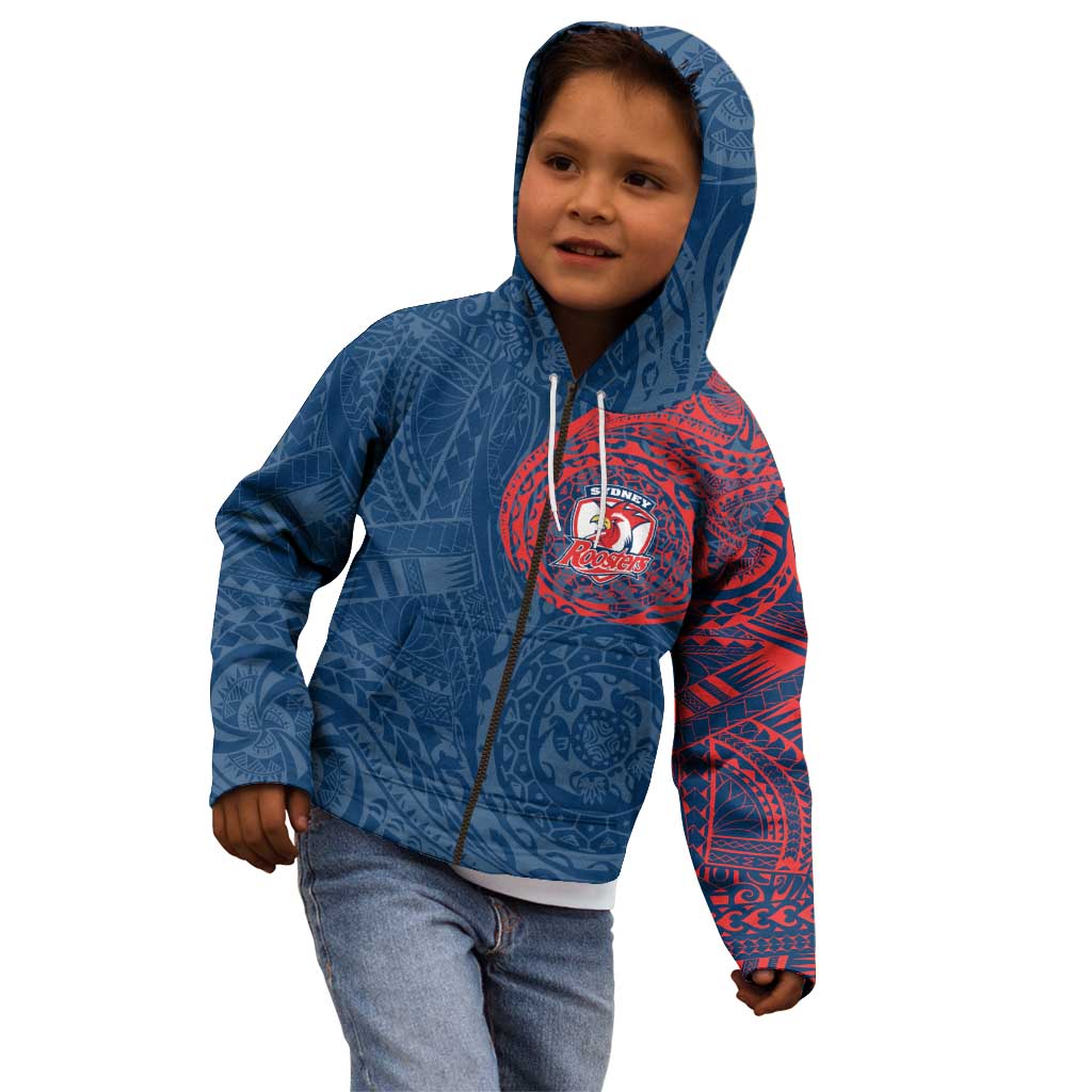 Personalized Sydney Roosters Kid Hoodie Polynesian Tribal Chest and Sleeve Tattoo