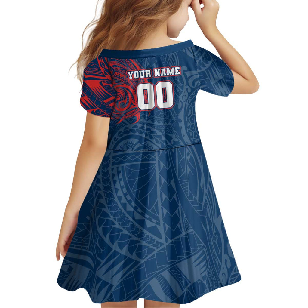 Personalized Sydney Roosters Kid Short Sleeve Dress Polynesian Tribal Chest and Sleeve Tattoo
