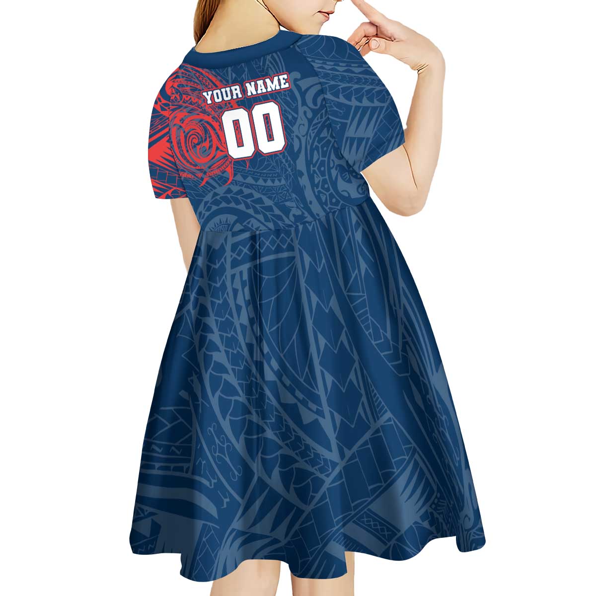 Personalized Sydney Roosters Kid Short Sleeve Dress Polynesian Tribal Chest and Sleeve Tattoo