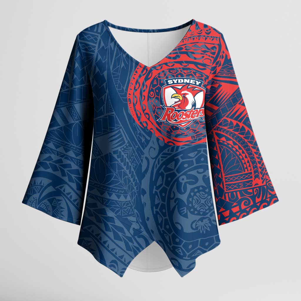 Personalized Sydney Roosters Kimono Sleeve Blouse Polynesian Tribal Chest and Sleeve Tattoo