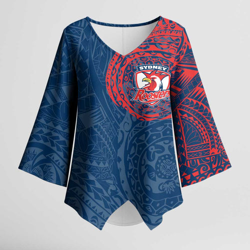 Personalized Sydney Roosters Kimono Sleeve Blouse Polynesian Tribal Chest and Sleeve Tattoo