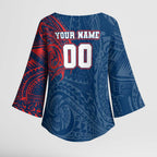Personalized Sydney Roosters Kimono Sleeve Blouse Polynesian Tribal Chest and Sleeve Tattoo