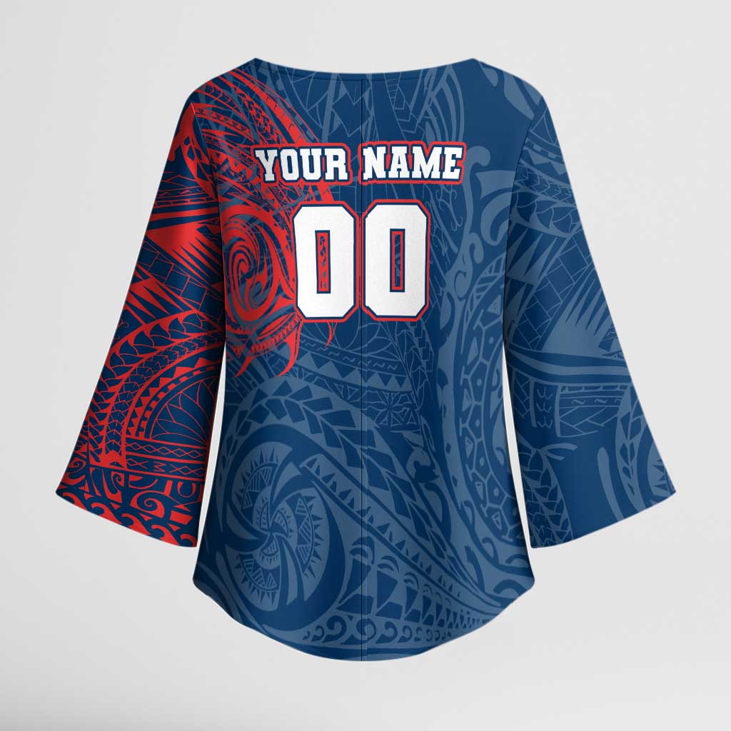 Personalized Sydney Roosters Kimono Sleeve Blouse Polynesian Tribal Chest and Sleeve Tattoo