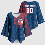 Personalized Sydney Roosters Kimono Sleeve Blouse Polynesian Tribal Chest and Sleeve Tattoo