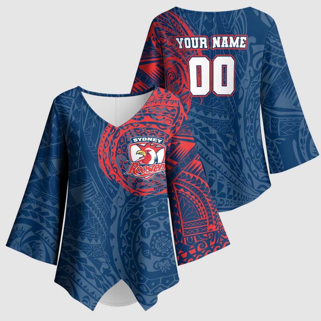 Personalized Sydney Roosters Kimono Sleeve Blouse Polynesian Tribal Chest and Sleeve Tattoo