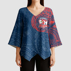 Personalized Sydney Roosters Kimono Sleeve Blouse Polynesian Tribal Chest and Sleeve Tattoo