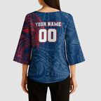 Personalized Sydney Roosters Kimono Sleeve Blouse Polynesian Tribal Chest and Sleeve Tattoo