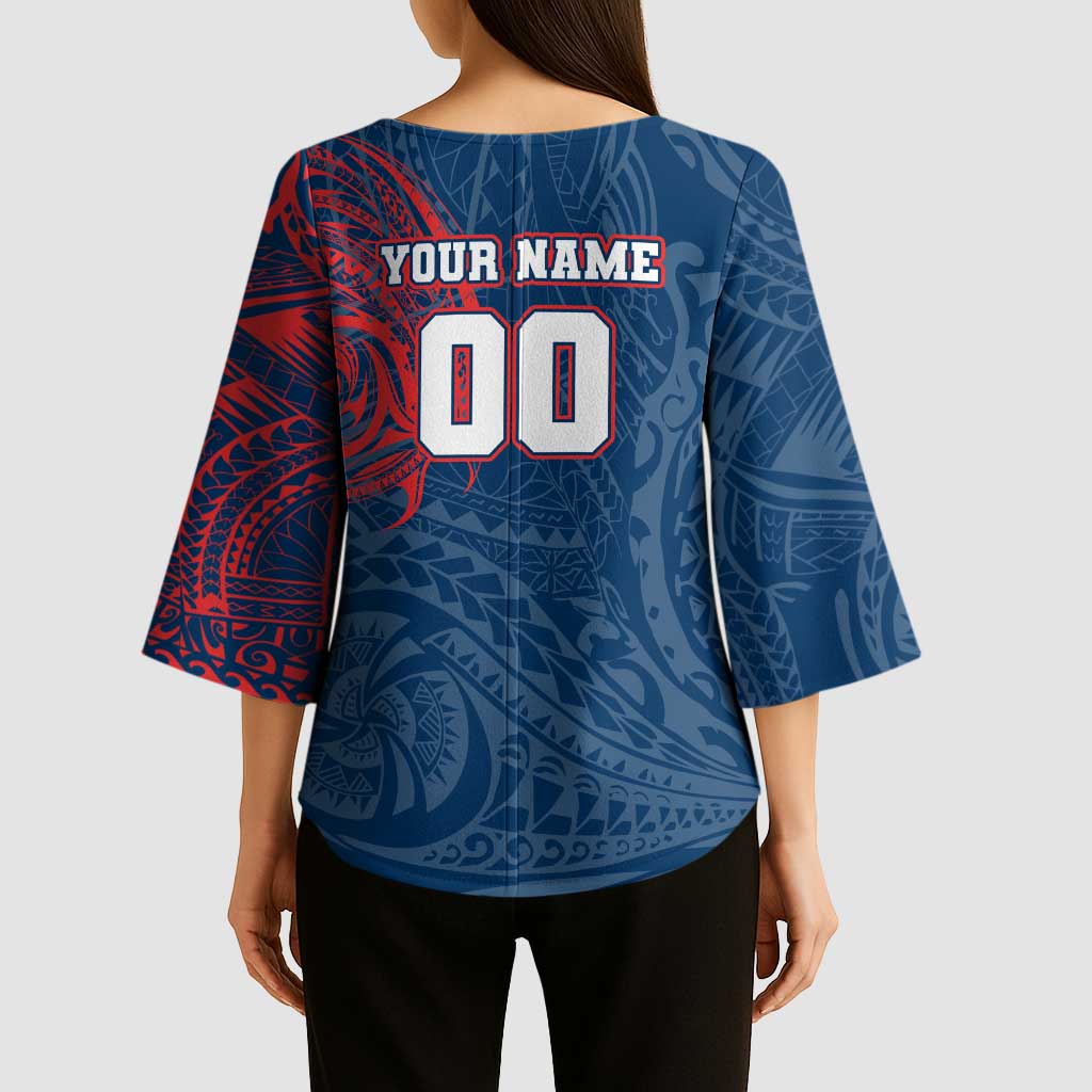 Personalized Sydney Roosters Kimono Sleeve Blouse Polynesian Tribal Chest and Sleeve Tattoo