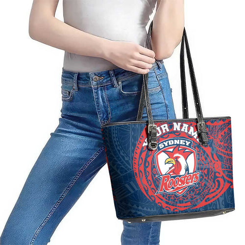 Personalized Sydney Roosters Leather Tote Bag Polynesian Tribal Chest and Sleeve Tattoo