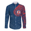 Personalized Sydney Roosters Long Sleeve Button Shirt Polynesian Tribal Chest and Sleeve Tattoo