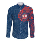 Personalized Sydney Roosters Long Sleeve Button Shirt Polynesian Tribal Chest and Sleeve Tattoo