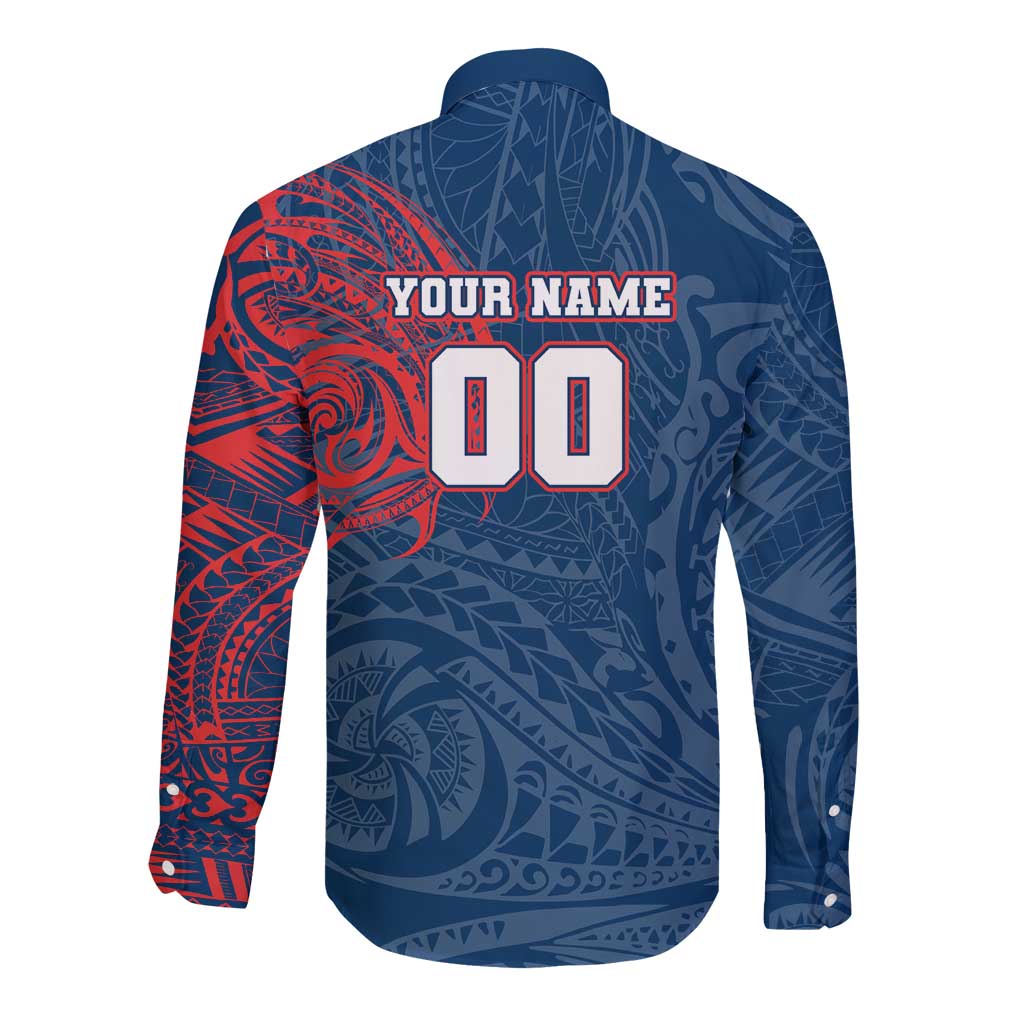 Personalized Sydney Roosters Long Sleeve Button Shirt Polynesian Tribal Chest and Sleeve Tattoo