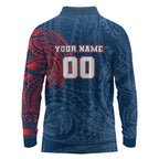 Personalized Sydney Roosters Long Sleeve Polo Shirt Polynesian Tribal Chest and Sleeve Tattoo