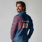 Personalized Sydney Roosters Long Sleeve Polo Shirt Polynesian Tribal Chest and Sleeve Tattoo