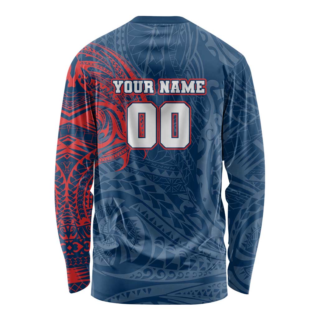 Personalized Sydney Roosters Long Sleeve Shirt Polynesian Tribal Chest and Sleeve Tattoo