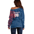 Personalized Sydney Roosters Off Shoulder Sweater Polynesian Tribal Chest and Sleeve Tattoo