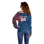 Personalized Sydney Roosters Off Shoulder Sweater Polynesian Tribal Chest and Sleeve Tattoo