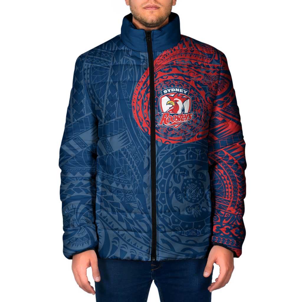 Personalized Sydney Roosters Padded Jacket Polynesian Tribal Chest and Sleeve Tattoo