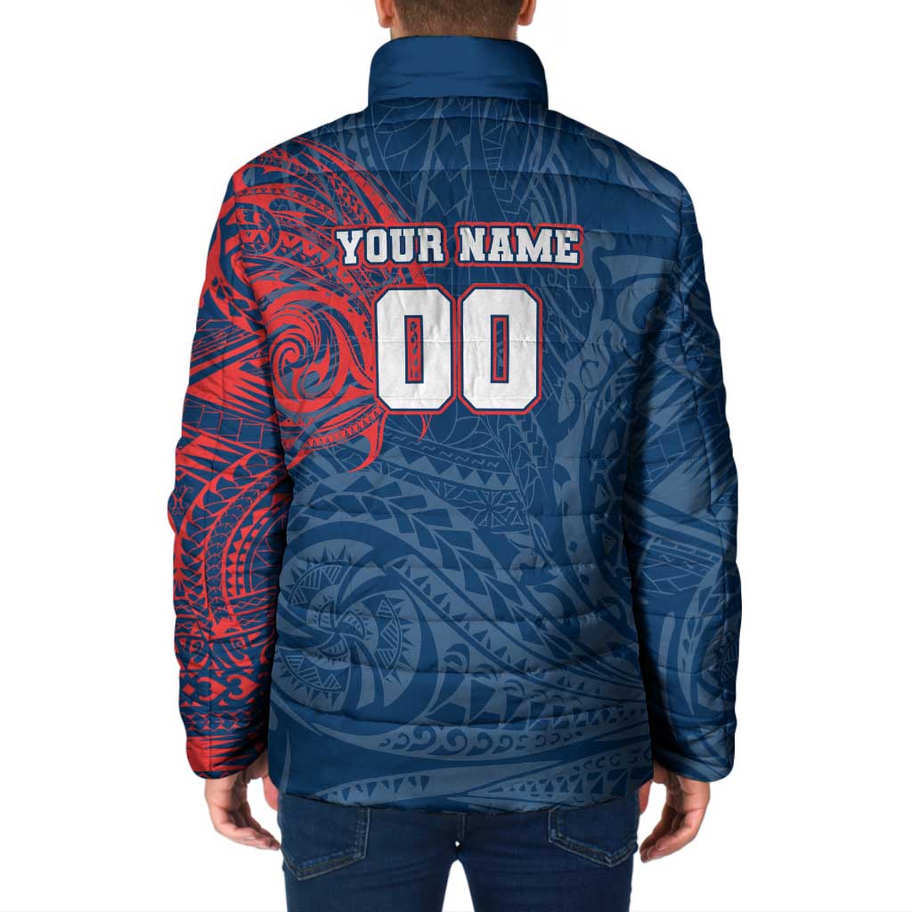 Personalized Sydney Roosters Padded Jacket Polynesian Tribal Chest and Sleeve Tattoo