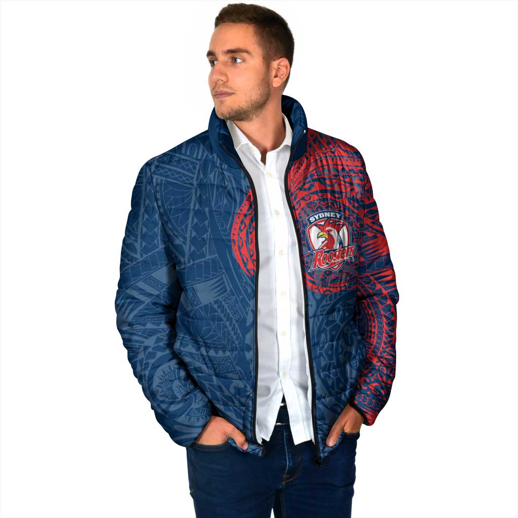 Personalized Sydney Roosters Padded Jacket Polynesian Tribal Chest and Sleeve Tattoo