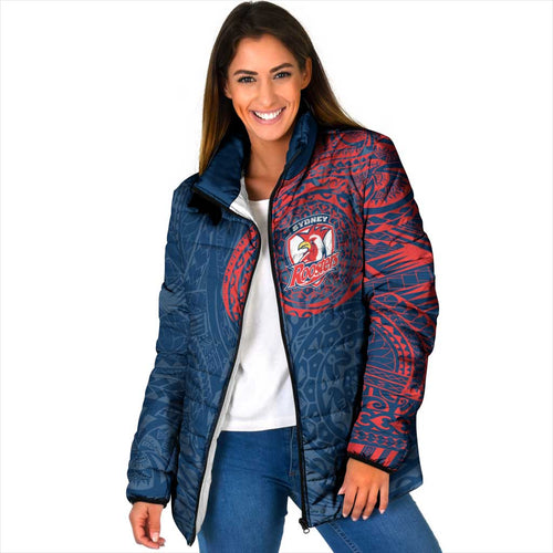 Personalized Sydney Roosters Padded Jacket Polynesian Tribal Chest and Sleeve Tattoo