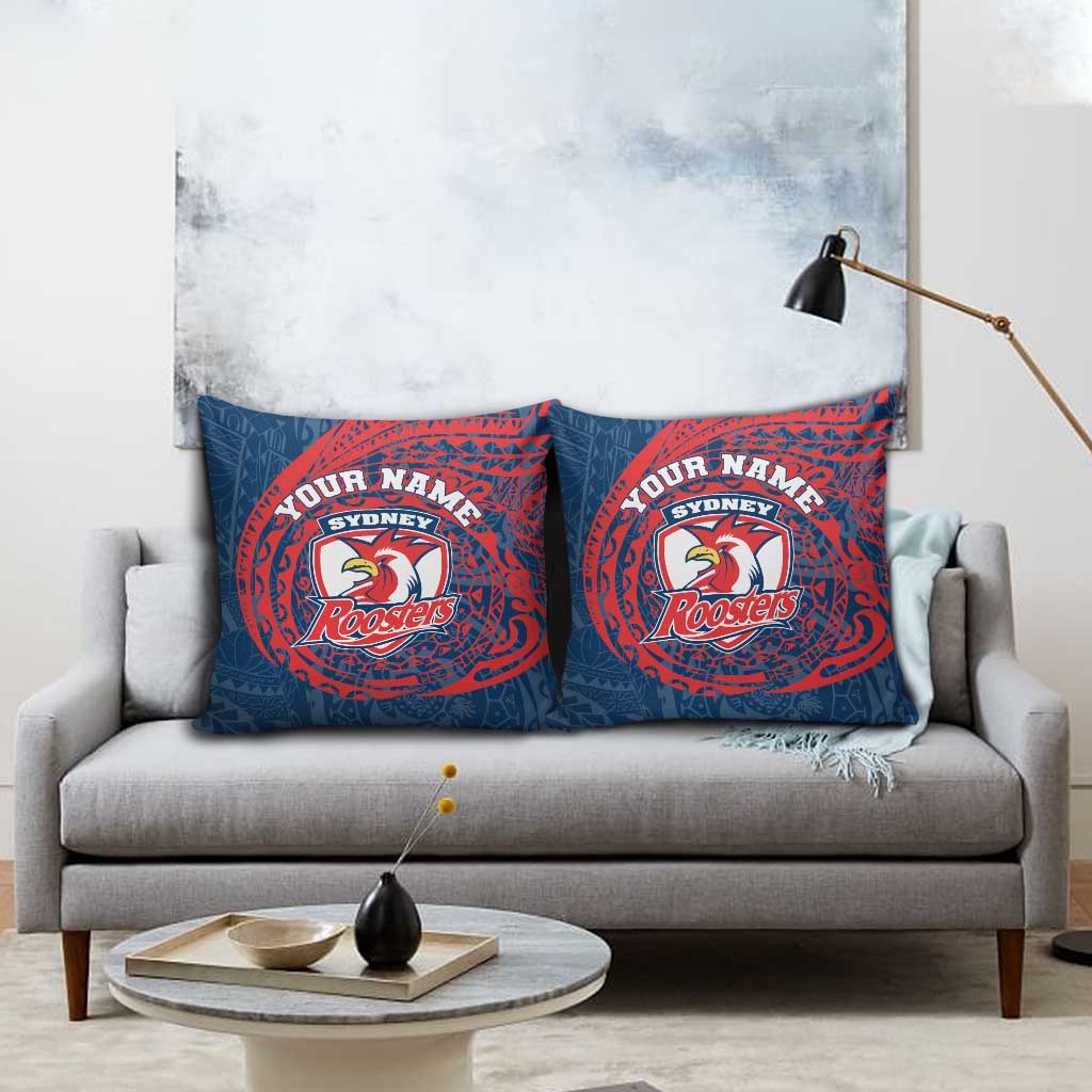 Personalized Sydney Roosters Pillow Cover Polynesian Tribal Chest and Sleeve Tattoo