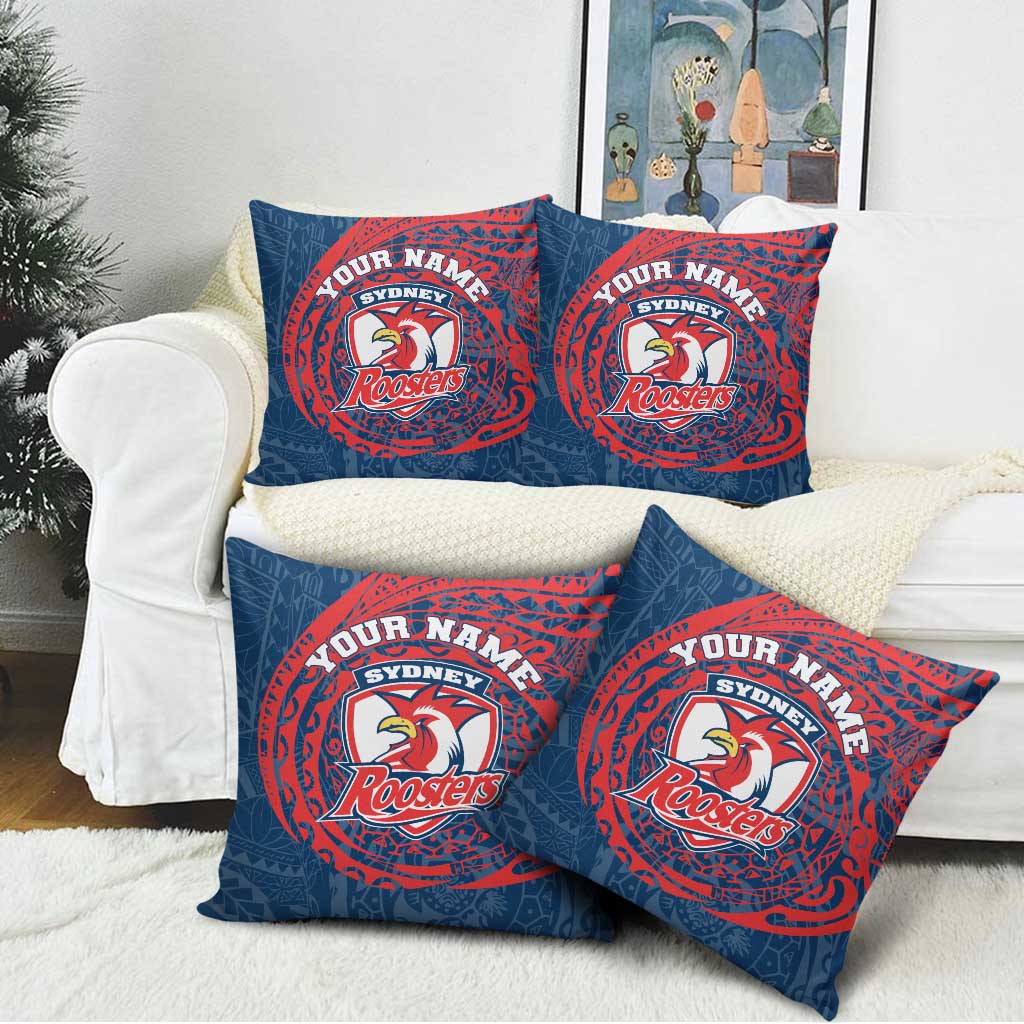Personalized Sydney Roosters Pillow Cover Polynesian Tribal Chest and Sleeve Tattoo