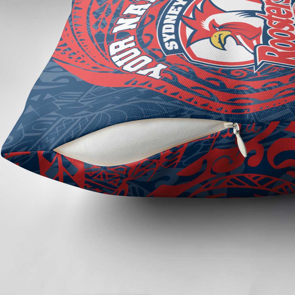 Personalized Sydney Roosters Pillow Cover Polynesian Tribal Chest and Sleeve Tattoo