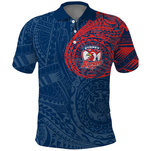 Personalized Sydney Roosters Polo Shirt Polynesian Tribal Chest and Sleeve Tattoo