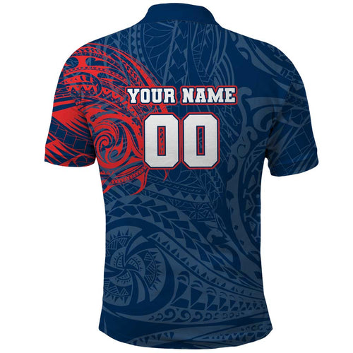 Personalized Sydney Roosters Polo Shirt Polynesian Tribal Chest and Sleeve Tattoo