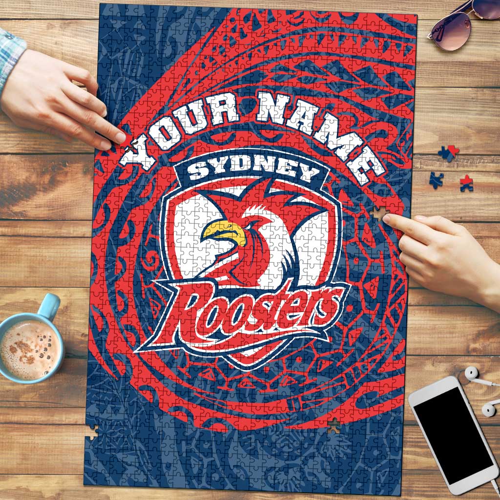 Personalized Sydney Roosters Puzzle Polynesian Tribal Chest and Sleeve Tattoo