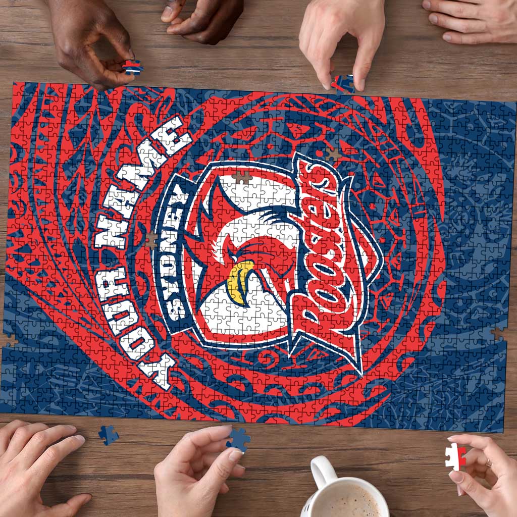 Personalized Sydney Roosters Puzzle Polynesian Tribal Chest and Sleeve Tattoo