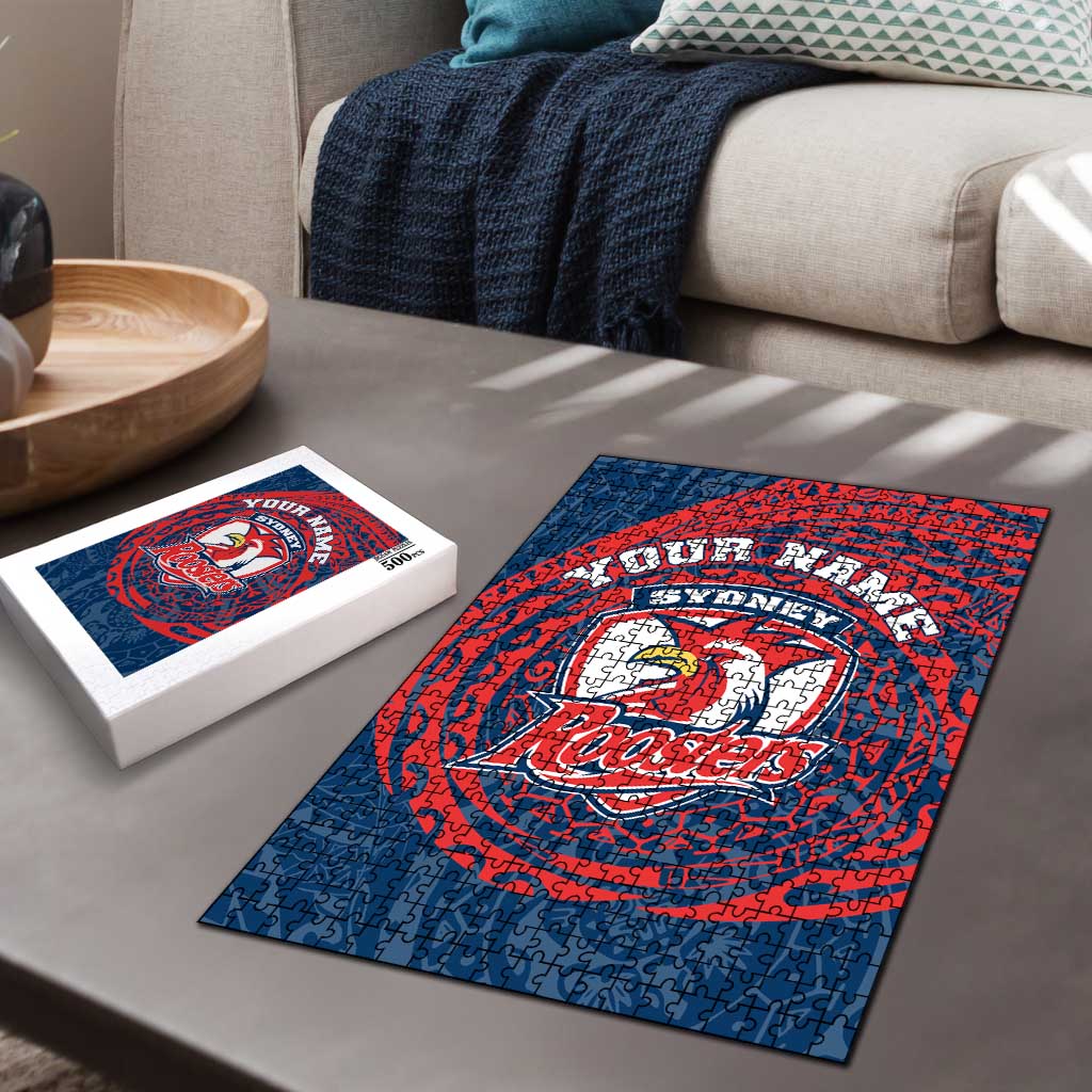 Personalized Sydney Roosters Puzzle Polynesian Tribal Chest and Sleeve Tattoo