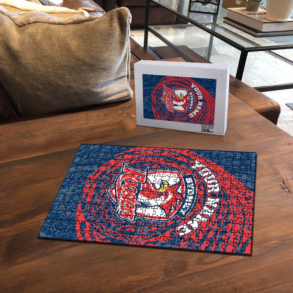 Personalized Sydney Roosters Puzzle Polynesian Tribal Chest and Sleeve Tattoo
