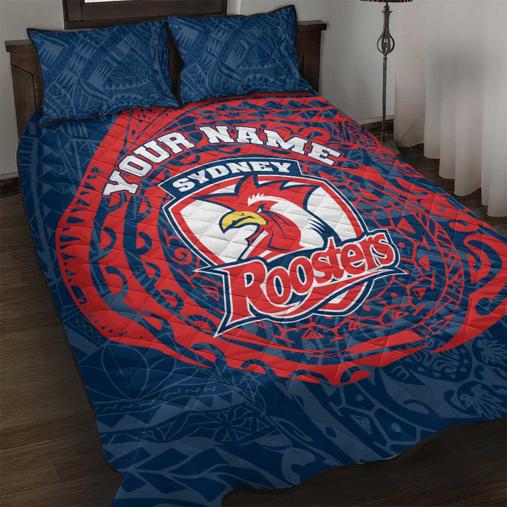 Personalized Sydney Roosters Quilt Bed Set Polynesian Tribal Chest and Sleeve Tattoo