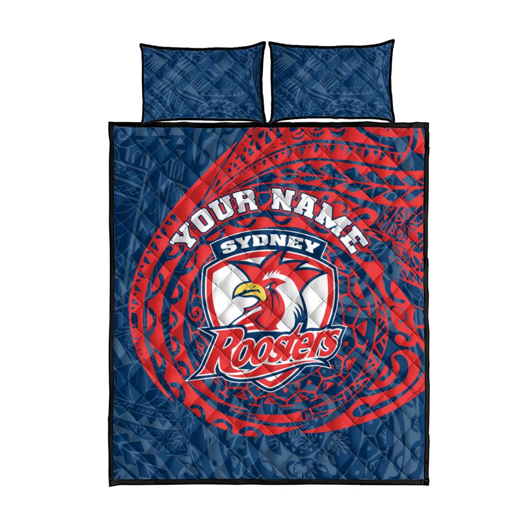 Personalized Sydney Roosters Quilt Bed Set Polynesian Tribal Chest and Sleeve Tattoo